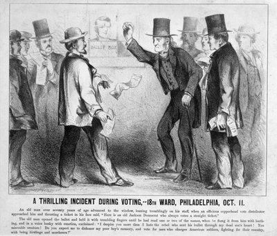 Un incidente emozionante durante il voto, Filadelfia, c.1863 da American School